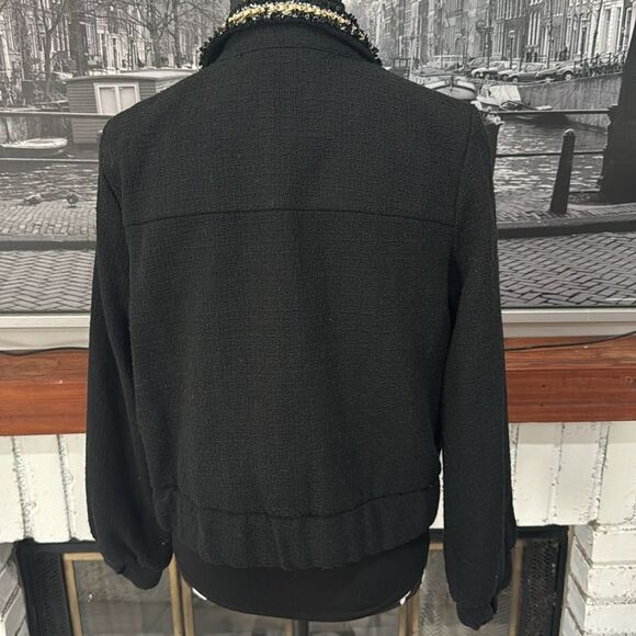 Nanette Lepore Women’s Jacket Blazer Tweed Black White Pearl Button Medium - Picture 3 of 9